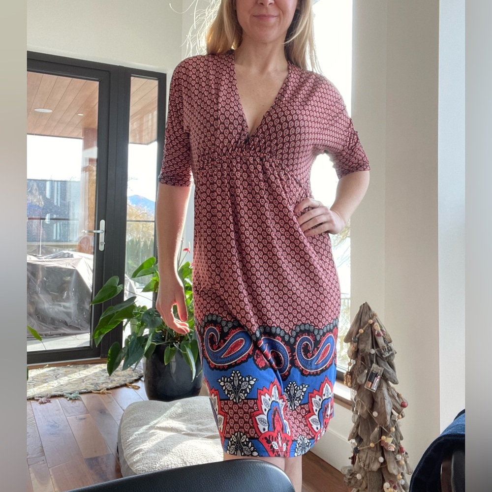 Summer Beach Paisley Patterned deep V-Neck Midi Dress
